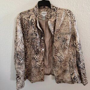 Chicos Leopard Print Jacket Size 3 (Large 12-14) Jacket Metallic SKU 111